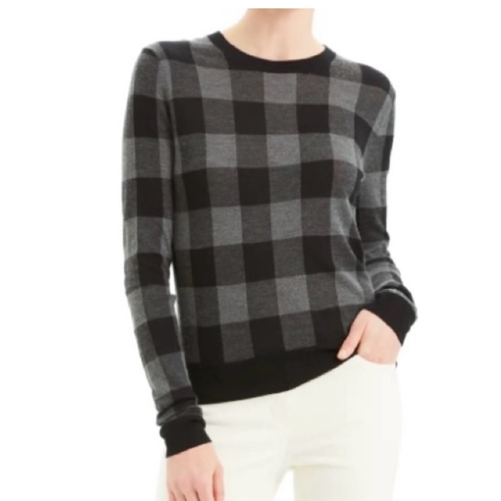 New- Theory Black and Gray Checkered Women's Sweater